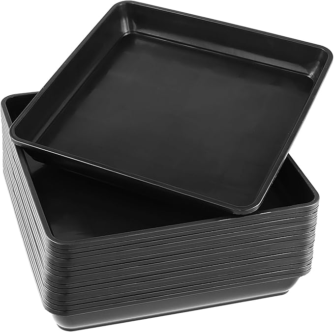SOUJAP 20 Pack Black Square Plant Saucer, 8.7 Inch Inner Flower Pot Drip Tray for Outdoor Indoors,10 Inch Outer