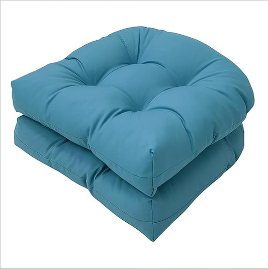 Outdoor Seat Cushions for Patio Furniture Teal Blue Thick Patio Wicker Chair Cushion Set of 2 Water-Resistant Tufted U Shaped Chair Pads for Dining Garden,18.5"*18.5“