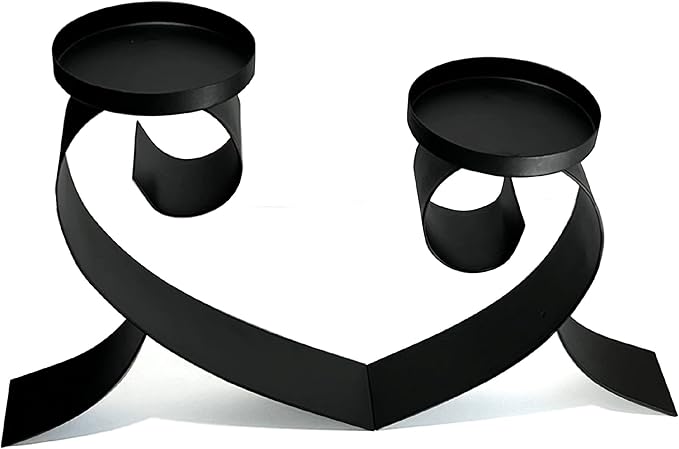 Lily’s Home Contemporary Scrollwork Pillar Candle Holders, Steel, Black Iron Candle Stands, Set of Two. Candles NOT Included