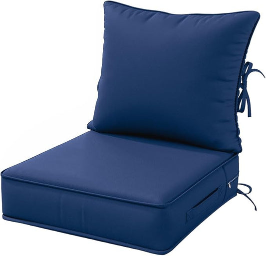 Outdoor Patio Chair Cushions Set 19 L X 19 W X 4 H Inch Waterproof & Fade Resistant Deep Seat and Back Cushions with Removable Covers Outdoor Seat Cushion Set for Chairs and Sofas