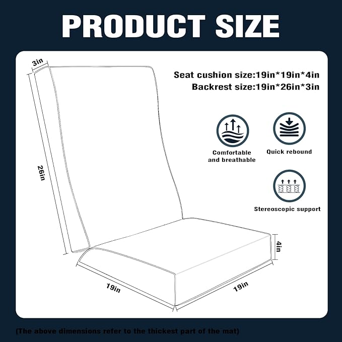Cushions for Outdoor Furniture Outdoor Rocking Chair Cushions High Back Outdoor Chair Cushion for adirondack,Ergonomic Natural Curve Design,Waterproof Fade Resistant,Seat19x19,Back19x26in Beig