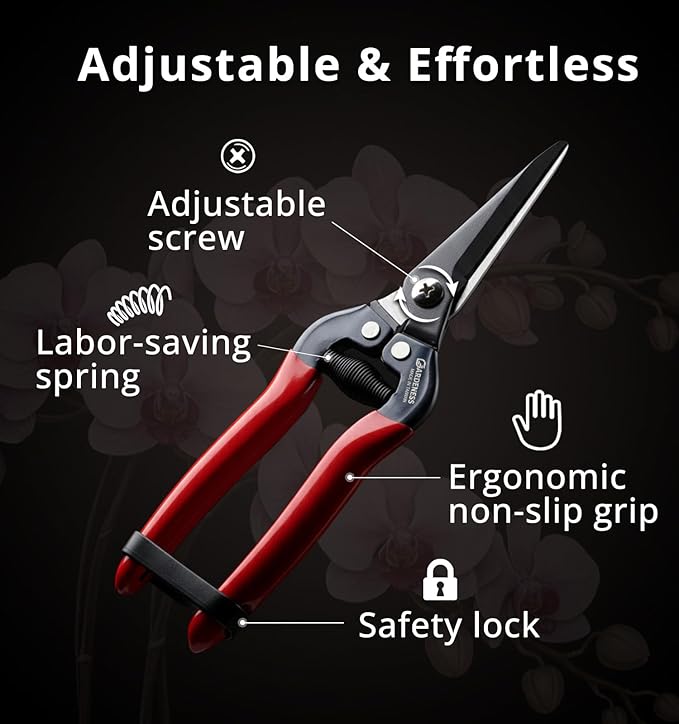 Gardeness SK5 Floral Scissors, Ultra Sharp Straight Pruning Shears – Garden Snips & Flower Clippers for Stems, Leaves, Bonsai and Fruit Picking, Lightweight Effort‑Saving Gardening Scissors (1 Pack)