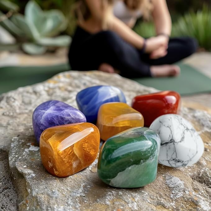 Polished 7 Pcs Chakra Healing Stone Rocks Set – 0.8" Natural Tumbled Gemstones, Large Palm-Sized Pocket Stones, Crystal Collection for Reiki, Meditation, Crafts and Home Decor