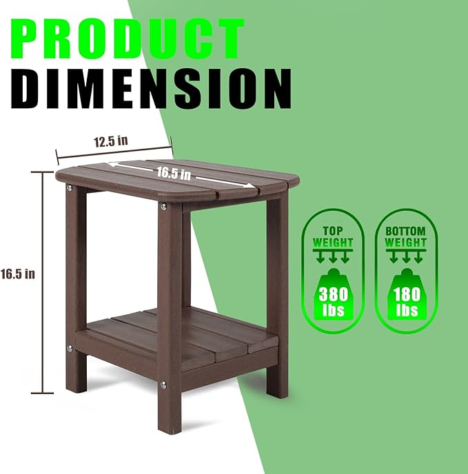BZY Adirondack Outdoor Side Table Square 2-Tier Patio Coffee Table with Weatherproof HDPE Material Low Maintenance Furniture for Poolside, Porch, Deck