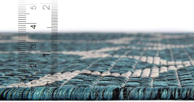 Unique Loom Outdoor Trellis Collection Area Rug (6' 1" Round Teal/Gray)