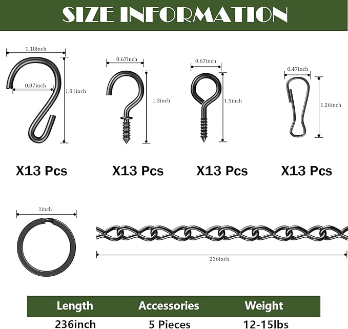 236 Inch Hanging Basket Chain,Decorative DIY Metal Black Hanging Chain for Photo,Bird Feeder,Wind Chimes，Planters Baskets