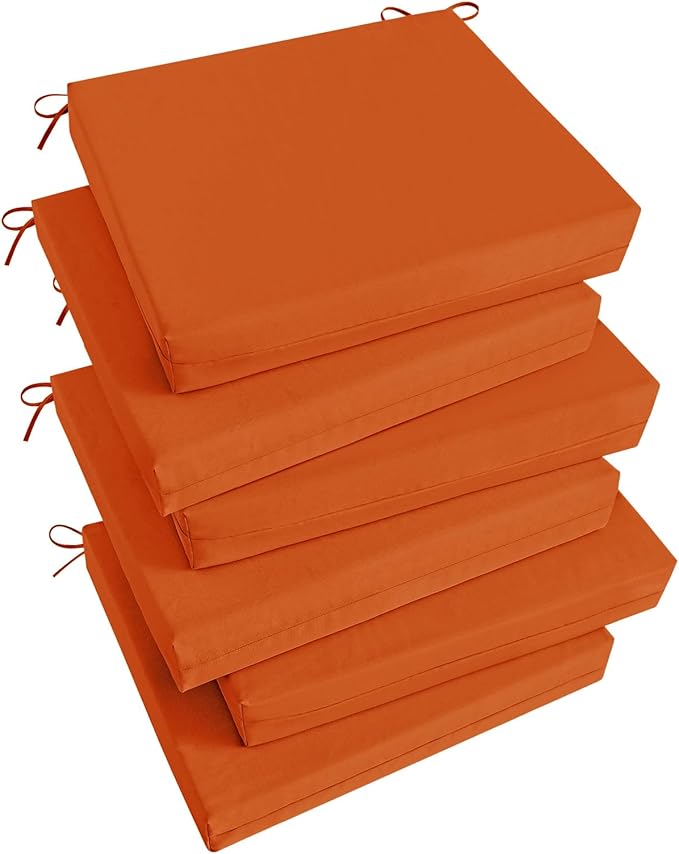 Basic Beyond Outdoor Chair Cushions Set of 6, Square Corner Outdoor Cushions for Patio Furniture, Water Resistant Patio Chair Cushions with 2 Ties, 18.5x16x3, Orange