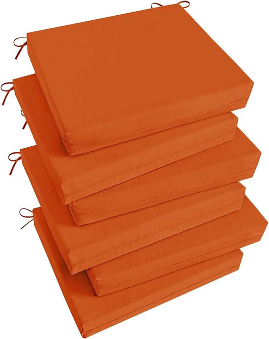 Basic Beyond Outdoor Chair Cushions Set of 6, Square Corner Outdoor Cushions for Patio Furniture, Water Resistant Patio Chair Cushions with 2 Ties, 18.5x16x3, Orange