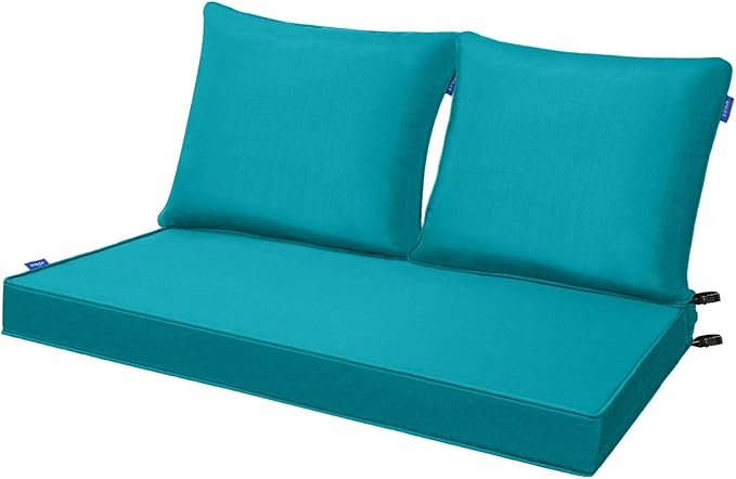 Outdoor Loveseat Cushion Set 44'' x 24'', Outdoor Cushions for Patio Furniture with Fastness Cover, Water Repellent Outdoor Seat Cushion and Couch Back Cushions for Bench, and Swing (Solid Aqua Green)