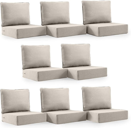 6" Thick Outdoor Cushion, 24*24*6" Patio Furniture Cushions with Waterproof Patio Furniture Cushions with Removable Cover, 28D High Density Patio Cushion for Outdoor Furniture, Beige-8pcs