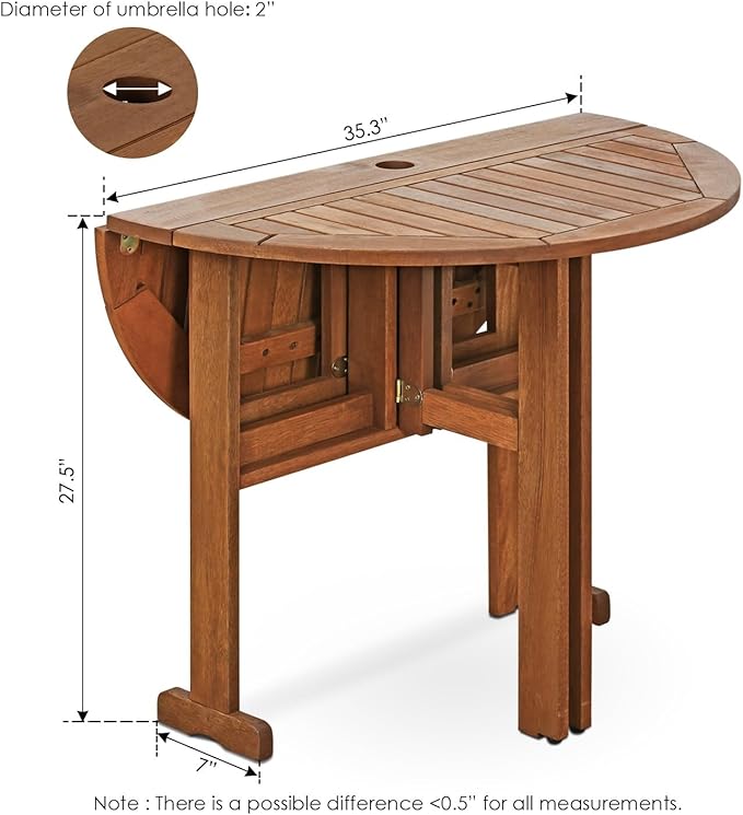 Furinno FG17035 Tioman Hardwood Patio Furniture Gateleg Round Table in Teak Oil, Natural