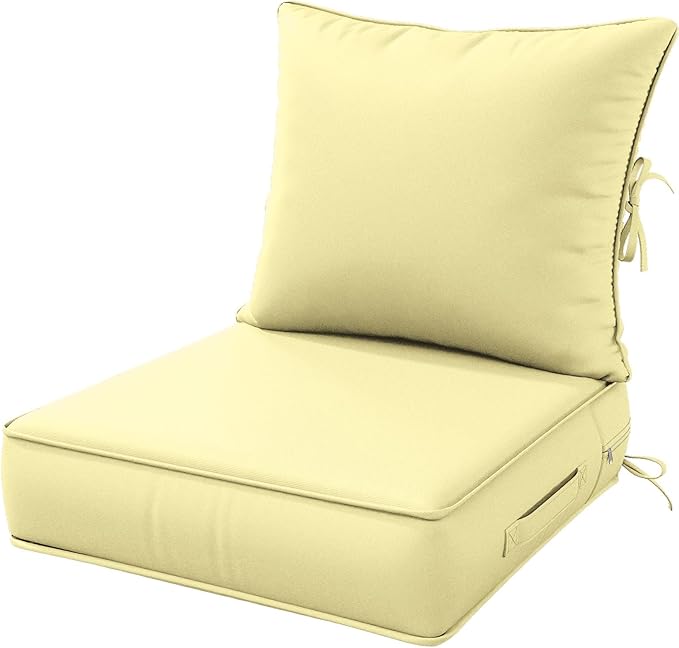 Outdoor Patio Chair Cushions Set 24 L X 24 W X 5 H Waterproof & Fade Resistant Deep Seat and Back Cushions with Removable Covers Outdoor Seat Cushion Set for Chairs and Sofas