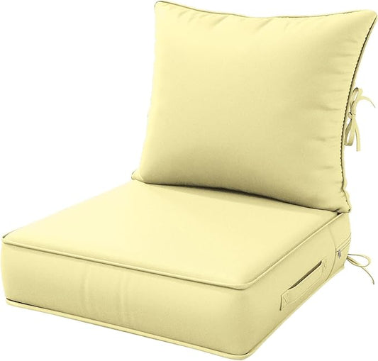 Outdoor Patio Chair Cushions Set 24 L X 24 W X 5 H Waterproof & Fade Resistant Deep Seat and Back Cushions with Removable Covers Outdoor Seat Cushion Set for Chairs and Sofas