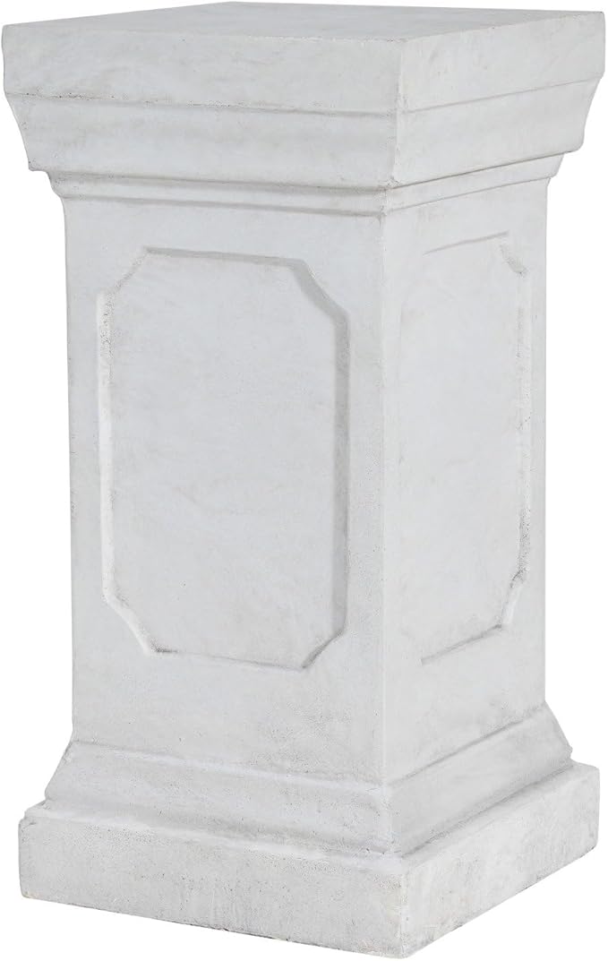 19.25'' H Classic Square Flower Stand Pedestal, Antique White MGO Plant Stand for Indoor Outdoor Garden, No Assembly Side Table Display Stand for Potted Plants