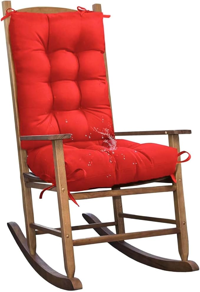 1 Pack Outdoor Rocking Chair Cushion Wicker Chair Cushion with Ties Overstuffed Seat Pad for Patio Porch Rocker Chair Red