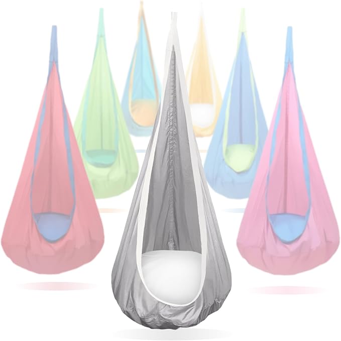 Kids Swing Seat Hammock Chair Indoor Outdoor Hanging Chair for Children,Soft & Safe with High Weight Capacity, Easy Install Perfect for Bedroom, Garden, Playroom (Gray)