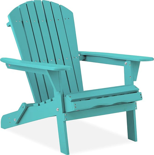 Best Choice Products Folding Adirondack Chair Outdoor Wooden Accent Furniture Fire Pit Lounge Chairs for Yard, Garden, Patio w/ 350lb Weight Capacity - Dark Turquise