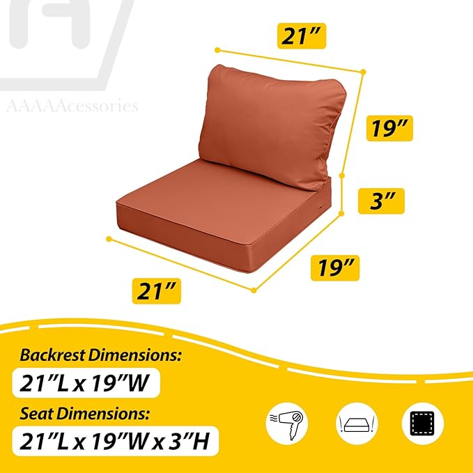 AAAAAcessories Outdoor Seat Cushions for Chairs, Fade-Resistant, Waterproof Patio Furniture Replacement Cushions, 21" x 19" x 3" + 21" x 19", Rust