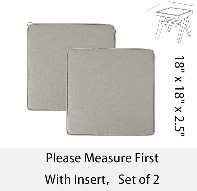 Outdoor Chair Cushions 18x18 Inch,Set of 2,Water Resistant Chair Pads with Ties,Square Seat Cushion 18"x18"x2.5",Patio Chair Cushion for Garden,Backyard Furniture(Light Brown)