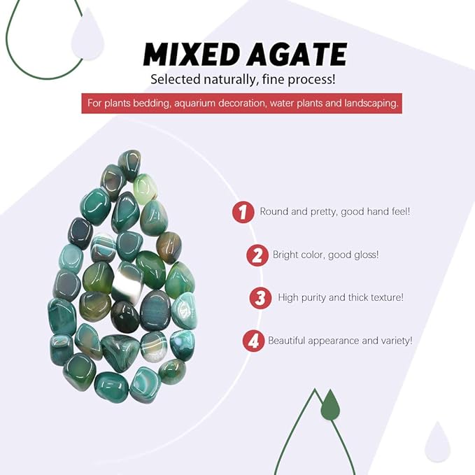 Hilitchi Green Agate Stone Tumbled Stones for Plants Cacti & Succulents Bedding, Vase Filler, Landscape Bottom Decoration (About 1lb(455g)/Bag)