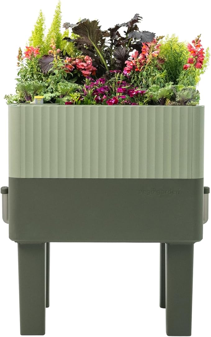 Vego garden EZCube Self Watering Planter Box with Legs, 29" Elevated Raised Garden Bed with Water Gauge for Patio, Backyard 21" x 24" Sage Green