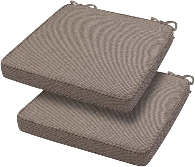Magpie Fabrics Square Corner Seat Cushion, 18" x 18" x 2.5", 2 Pack, Indoor/Outdoor Waterproof Weather Resistant Universal Chair Pads for Patio Garden Dining - Brown