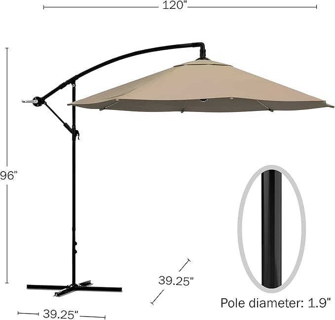 10 Ft Offset Cantilever Patio Umbrella - Fade-Resistant Shade Umbrella Outdoor Patio Canopy with Cross Base for Garden, Lawn, Deck, Yard or Pool by Pure Garden (Sand)