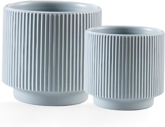 Ceramic 4.9+6.3 inch Planters, Modern Home and Office Flowerpot, Indoor and Outdoor Flowerpot with Drainage Hole (Grayish Blue)