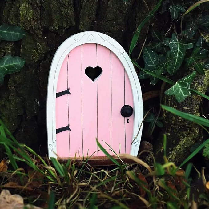 Pink Streak Mini Fairy Garden Door for Tree, 3D Miniature Fairy Door for Fairytale Tiny House Doors, Bonsai Terrarium Micro Landscape Decoration Accessories Garden Miniatures