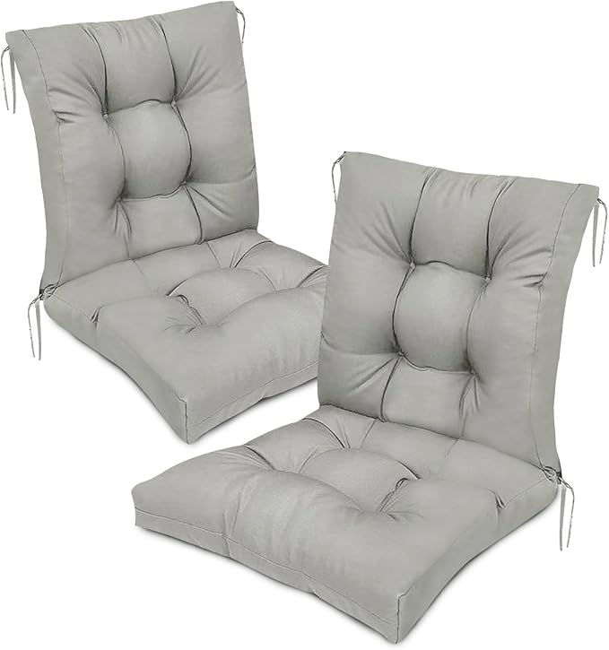 High Back Patio Chair Cushions Set of 2 Sliver Grey Indoor Outdoor Chair Seat Cushion Tufted Waterproof Patio Rocking Chair Pads Replacement for Garden Furniture 41.7"*20.8"*3.9"