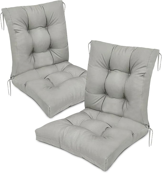 High Back Patio Chair Cushions Set of 2 Sliver Grey Indoor Outdoor Chair Seat Cushion Tufted Waterproof Patio Rocking Chair Pads Replacement for Garden Furniture 41.7"*20.8"*3.9"