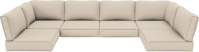 Outdoor Furniture Replacement Cushions, 5" Foam Foam High-Density, Fits 6-seat Sectional Rattan Conversation Set, 14 Piece Patio Water-Resistant Replacement Sofa Cushions, Liner&Cover