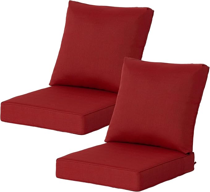 24.5x24.5 Inch Outdoor Deep Seat Cushions Set of 2,Thick High-Density Foam, Water-Resistant, Corner Ties & YKK Hidden Zipper for Patio Furniture,Chili