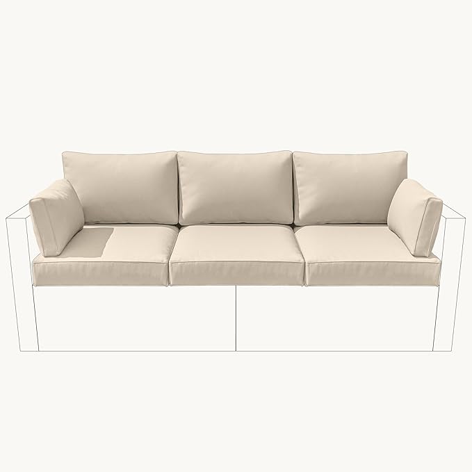 8-Piece Outdoor Cushions for Patio Furniture Thick Outdoor Chair Cushions Resilient Foam Waterproof Deep Seat Cushion Replacement for 3-Seat Sectional Sets Liner&Cover Cream