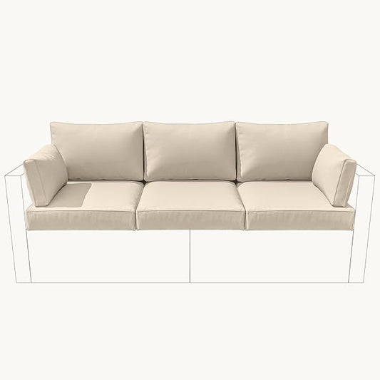 8-Piece Outdoor Cushions for Patio Furniture Thick Outdoor Chair Cushions Resilient Foam Waterproof Deep Seat Cushion Replacement for 3-Seat Sectional Sets Liner&Cover Cream