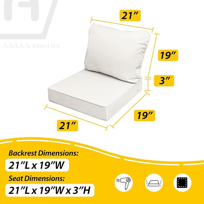 AAAAAcessories Outdoor Seat Cushions for Chairs, Fade-Resistant, Waterproof Patio Furniture Replacement Cushions, 21" x 19" x 3" + 21" x 19", Set of 4, Creamy White