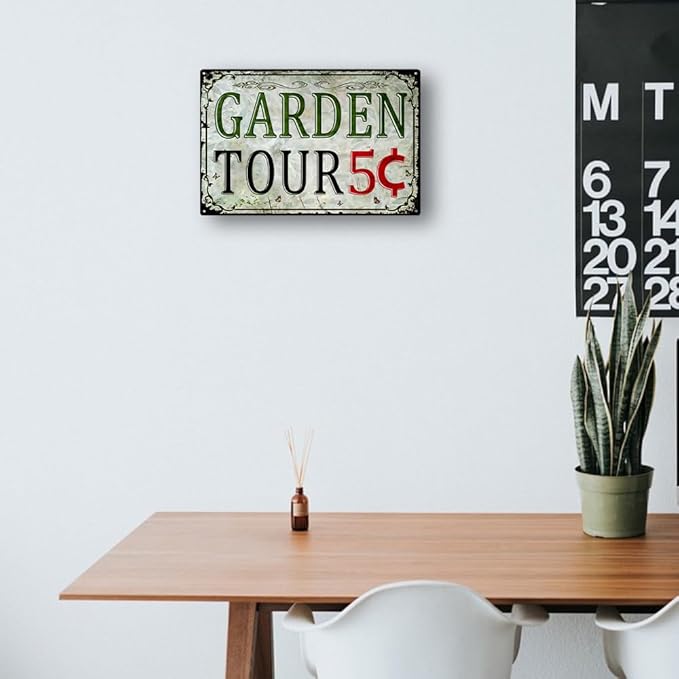 Vintage Garden Metal Tin Signs Outdoor Decor Welcome Sign Funny Garden Tours 5 Cents Sign Personalized Gardening Sign Yard Decorations Hanging Wall Decorative 8×12 Inch
