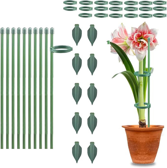 Plant Stakes for Indoor Plants, Adjustable Plant Support Sticks with Clips & Plant Ties, Indoor Outdoor Garden Poles for Monstera Tomato Orchid Rose Potted Flowers Vegetables (11 inch 10pcs)