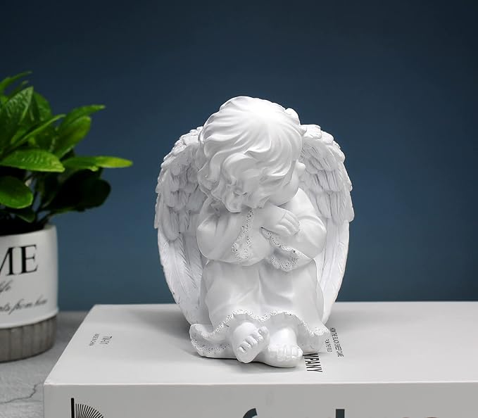 Praying Angel Figurine, Waterproof Angel Wings Statue, Garden Memorial Angel, Resin Praying Angel Figurine for Home Decor or Garden