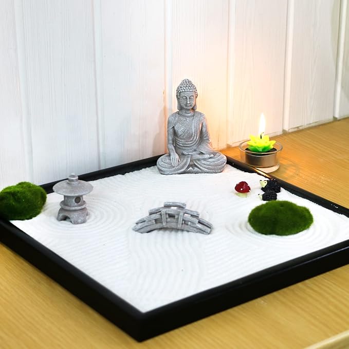 Meditation Buddha Zen Garden Accessories - Miniature Buddha Garden Decoration Micro Landscape Fairy Garden Terrarium Decor DIY Tabletop Rock Sand Garden Ornaments Zen Gifts Zen Decor Indoor Outdoor