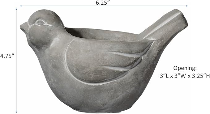 Classic Home and Garden Cement Buddies Animal Planter - Cute Desk Decoration - UV Coated Animal Vase w/Removable Drain Plug - Succulent Planter for Indoor/Outdoor Use (Bird Planter, Natural, Small)