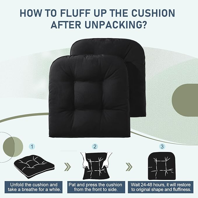 downluxe Outdoor Chair Cushions Set of 4 for Patio Furniture, Waterproof Tufted Overstuffed Patio Furniture Cushions, Thick Outdoor Seat Cushion, 19" X 19" X 5", Black