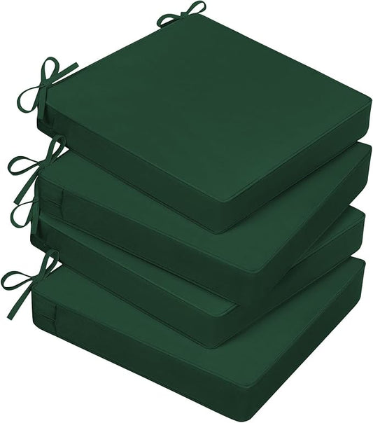 Basic Beyond Outdoor Chair Cushions for Patio Furniture, Waterproof Outdoor Seat Cushions Set of 4 19 x 19, Patio Chair Cushions Set of 4 with Ties and Handle, Forest Green