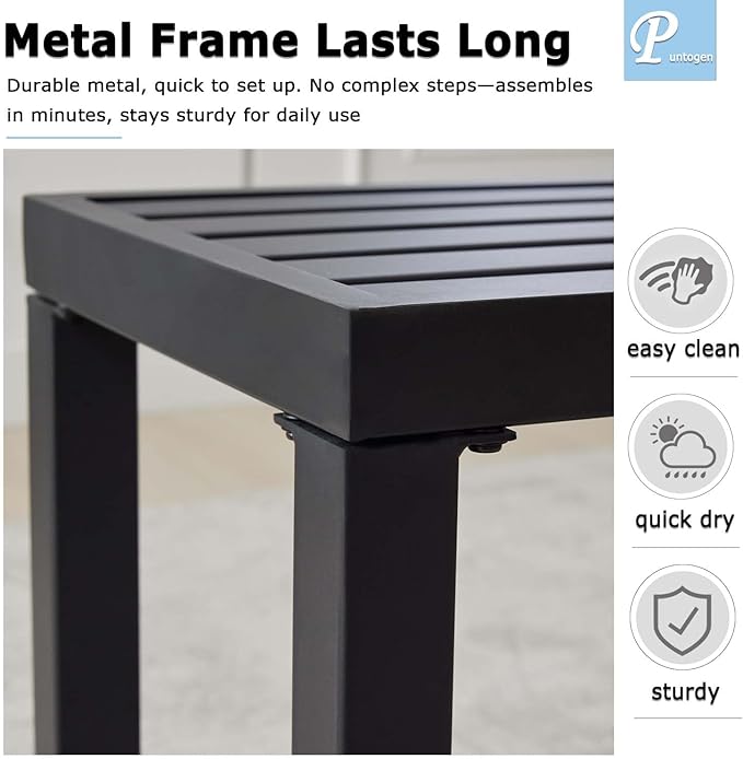 Black Outdoor Bench, Outdoor Metal Backless Bench Set of 2, 46" Patio Garden Bench for Outdoor, All Wheather Outdoor Bench for Garden, Backyard, Porch, Black