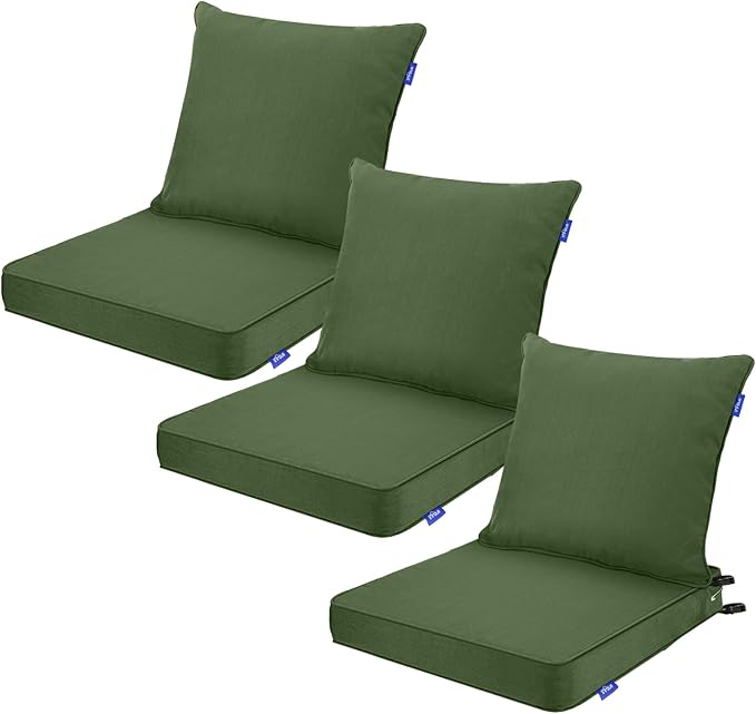 Deep Seat Cushions, Outdoor Cushions, Patio Furniture Cushions, Deep Seat & Back Cushion Patio Cushions for Backyard Couch Sofa Fade Resistant (24x24x4 inches 3 Sets, Solid Moss Green)