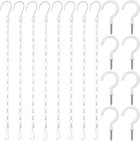 Hotop 8 Pcs Metal Hanging Chains with Ceiling Hooks, Garden Plant Hangers for Hanging Bird Feeders, Billboards, Chalkboards, Basket, Planters, Lanterns, Wind Chimes, Chain Hook DIY(16.38 Inch,White)