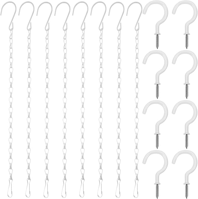 Hotop 8 Pcs Metal Hanging Chains with Ceiling Hooks, Garden Plant Hangers for Hanging Bird Feeders, Billboards, Chalkboards, Basket, Planters, Lanterns, Wind Chimes, Chain Hook DIY(12 Inch,White)