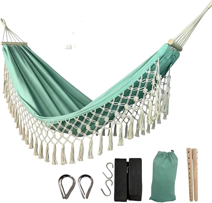Beautiful Boho Style Hammock,Bohemian Outdoor Portable 1 Person Hammock,for Suitable for Patio, Beach, Garden,Wedding Decor (Green)