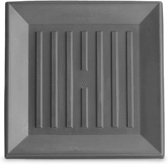 Crescent Garden Universal Square Plant Saucer, Modern UV Safe Durable Drip Tray for Square Planter, Heavy-Duty Plastic Drainage Dish, Indoor/Outdoor Flowerpot Saucer - 11'' inner x 14.5" outer (Slate)
