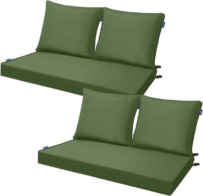 Outdoor Loveseat Cushion Set 44''x24'', Outdoor Cushions for Patio Furniture with Fastness Cover, Water Repellent Outdoor Seat Cushion and Couch Back Cushions for Bench, Swing (Moss Green, 2 Sets)